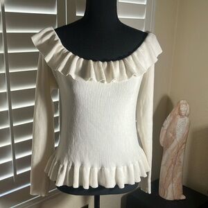 🤍🎀FOREVER 21 White Ribbed Knit Off Shoulders Rayon/Polyester Sweater Size 3X